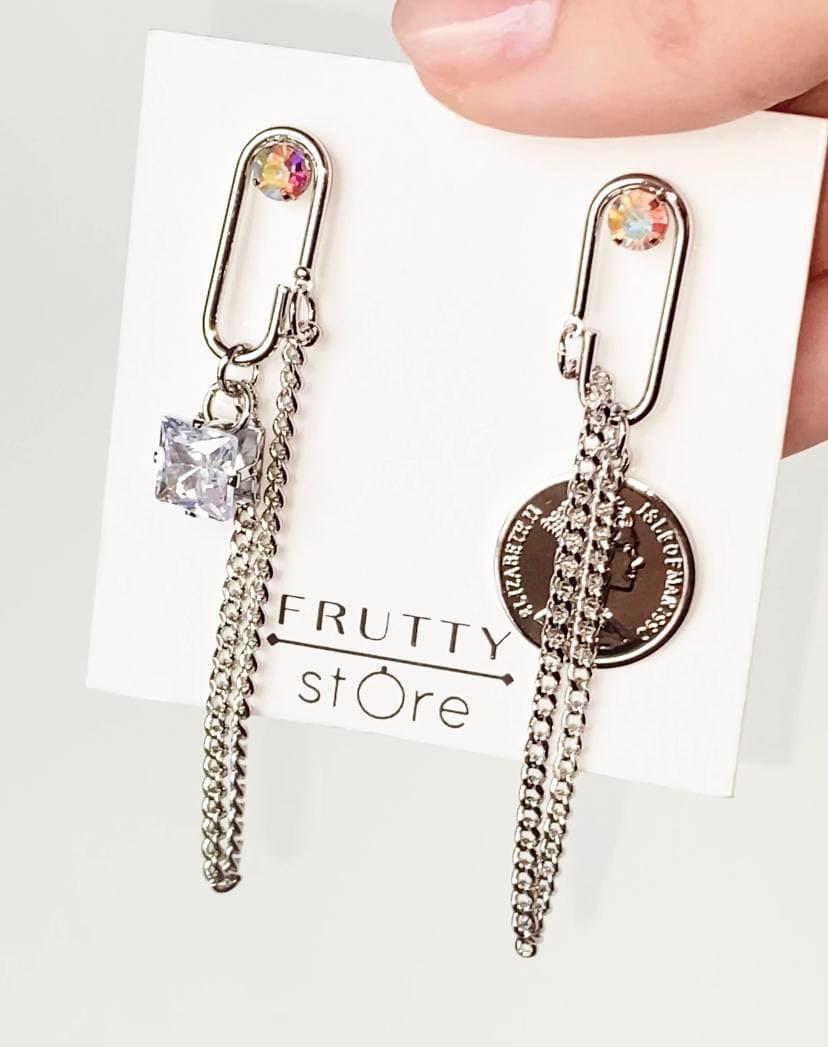 Сережки, Скрепки, біжутерія, жіночі сережки, в кольорі срібло, сережки на кожен день, сережки підвіски