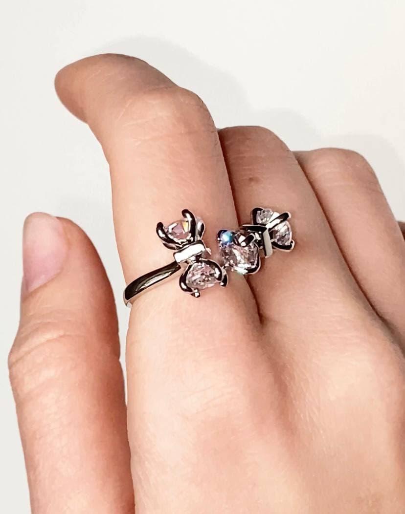 Кільце, біжутерія, в кольорі срібло, регульоване, жіноче кільце, масивне, зі стразами, фото 1