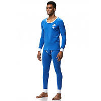 Мужское термобелье Addtexod хлопковый комплект (кальсоны + кофта) синего цвета эластичный теплый термокостюм