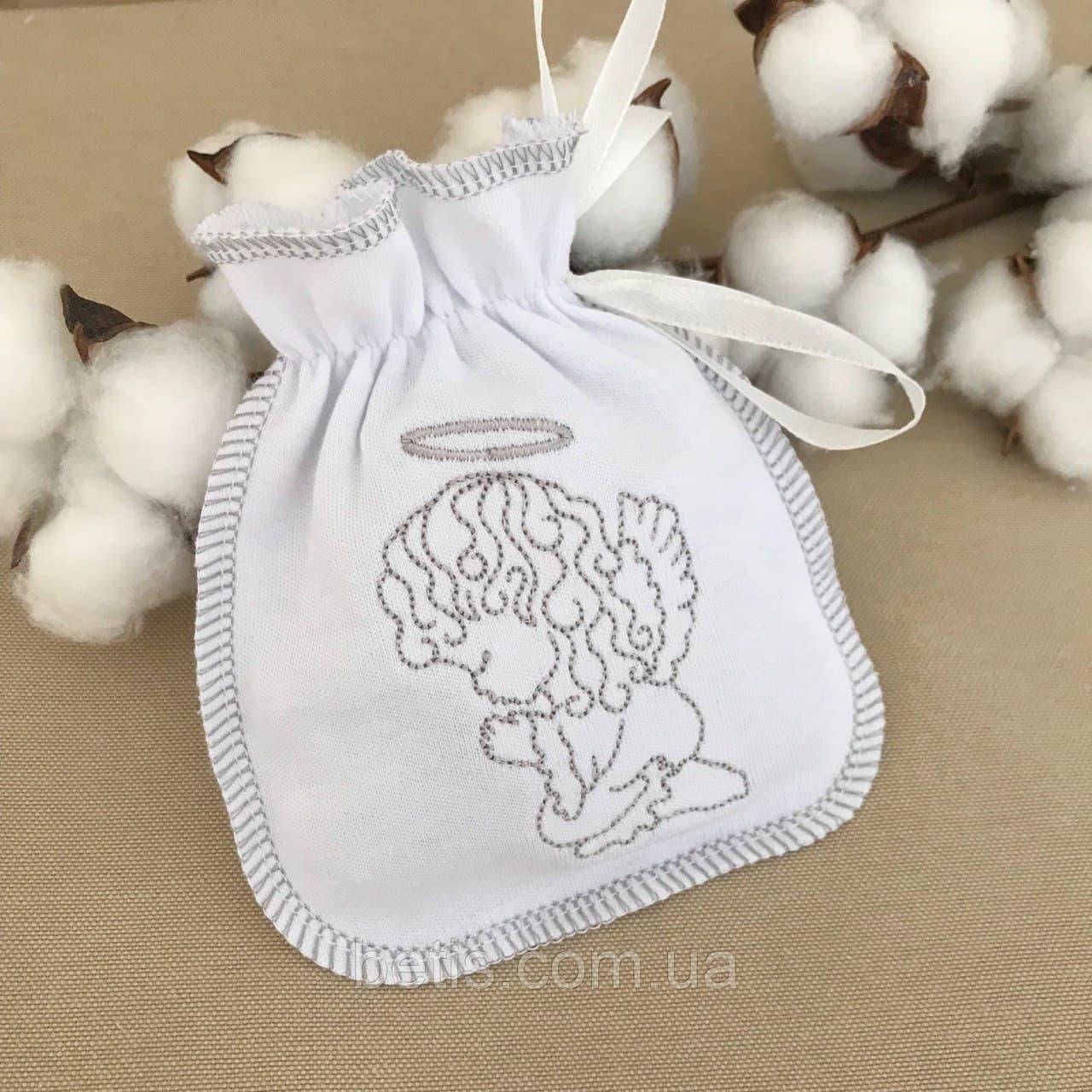 Мішечок "Аріна" аксесуар для хрещення 100% бавовна Білий/срібло Інтерлок арт.27689175
