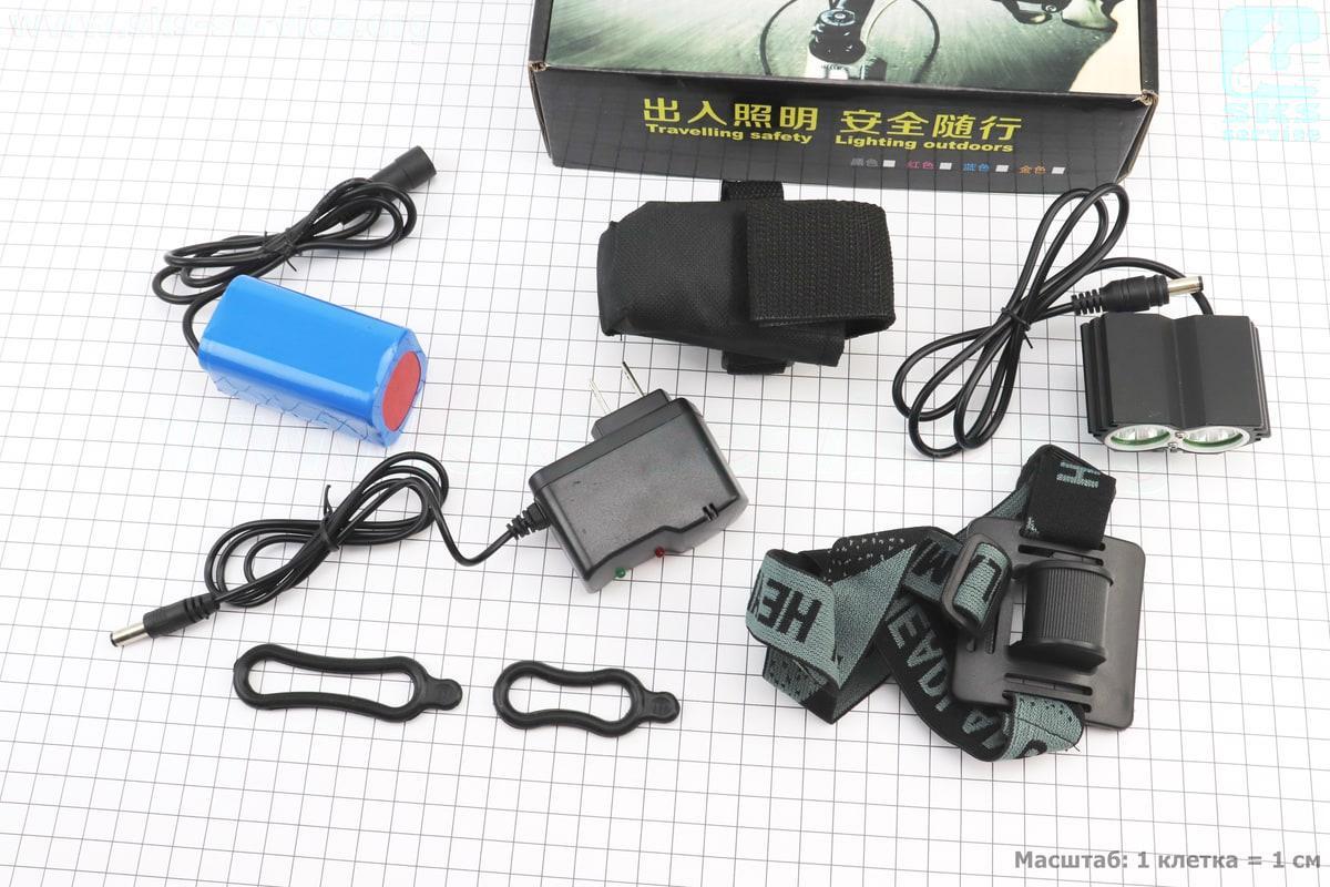 Ліхтар передній 2 діода 1800 lumen алюмінієвий, Li-ion 6400mAh з зарядкою, вологозахисний X2 (409139)