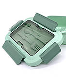 Ланчбокс однорівневий на 3 відсіки з вилкою та ложкою Lunch 1200 мл зелений (LB-51737), фото 5