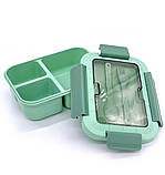 Ланчбокс однорівневий на 3 відсіки з вилкою та ложкою Lunch 1200 мл зелений (LB-51737), фото 6