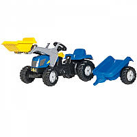 Детский трактор на педалях с ковшом и прицепом Rolly Toys rollyKid New Holland от 2 до 5 лет (023929)