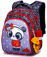 Рюкзак школьный ортопедический для девочки в 1-4 класс на 3 отдела Мишка Панда SkyName R2-182