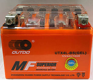 Акумулятор 12 v 4ah YTX4L-BS OUTDO (GEL) жовтогарячий 113*70*85, фото 1
