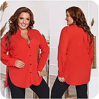Женская батальная блуза на пуговицах 64, Красный