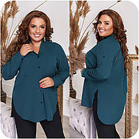 Женская батальная блуза на пуговицах 64, Зелёный