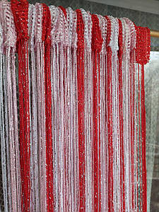 Штори нитки кісея дощ з люрексом райдужні № 1-5-17 білий/рожевий/червоний 3 м на 2.8 м