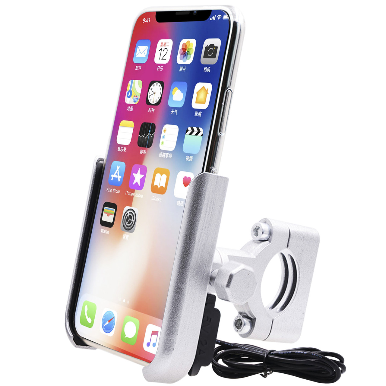 Тримач для смартфона на кермо мотоцикла / електровелосипеда Addap BPH-04m silver, з USB зарядкою, для діагоналі 4"-6,5", фото 1