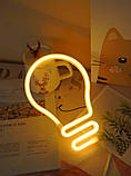 Настінний неоновий світильник нічник Лампочка жовтий, фото 4