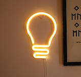 Настінний неоновий світильник нічник Лампочка жовтий, фото 9