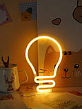 Настінний неоновий світильник нічник Лампочка жовтий, фото 2