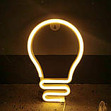 Настінний неоновий світильник нічник Лампочка жовтий, фото 6
