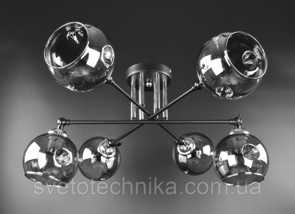 Люстра потолочная лофт со стеклянными плафонами на 6 ламп Е27 черная - фото 1 - id-p1102604769