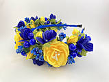 Віночок на голову з жовто блакитними квітами, фото 5
