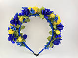 Віночок на голову з жовто блакитними квітами, фото 4
