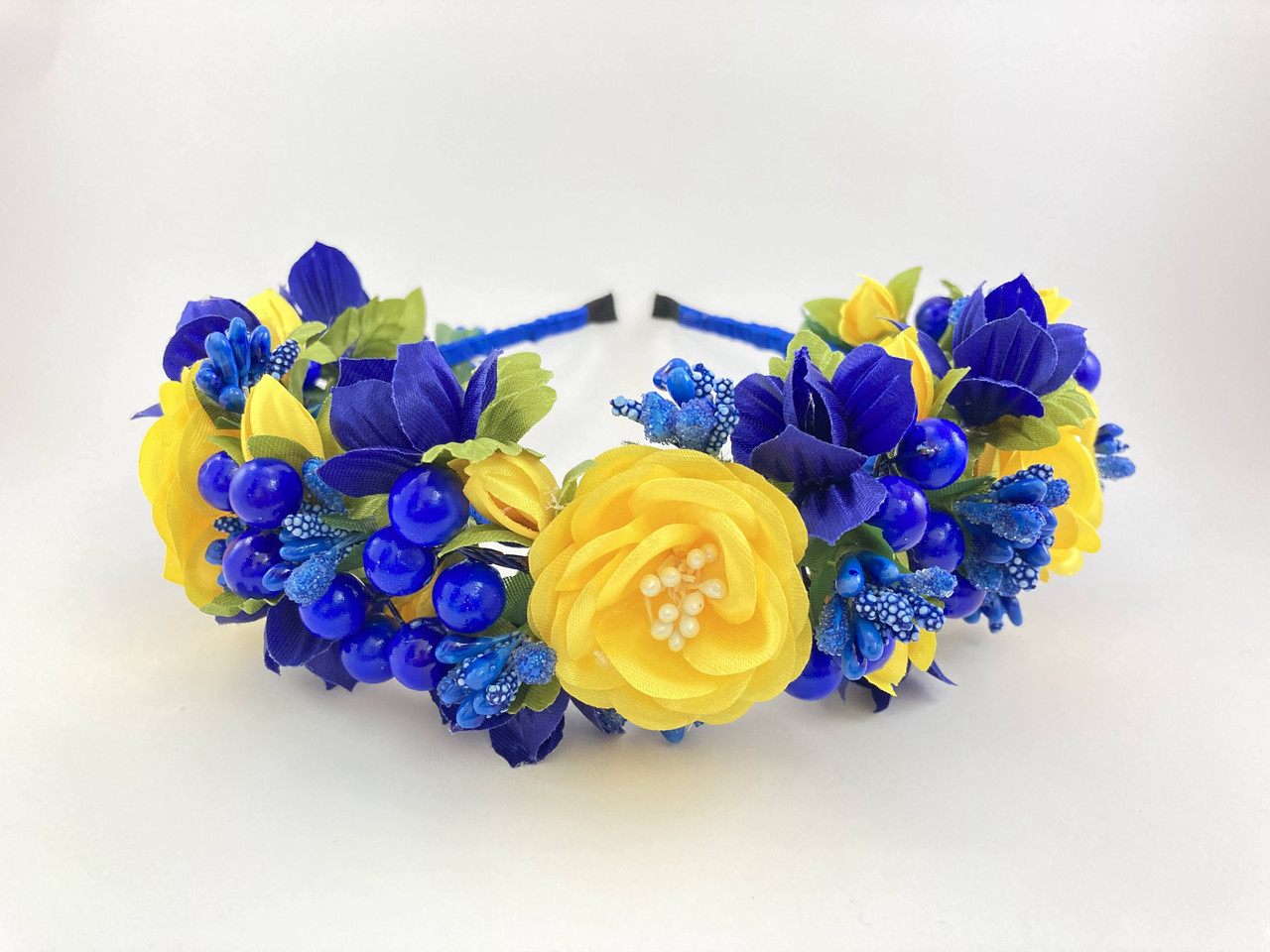 Віночок на голову з жовто блакитними квітами, фото 1