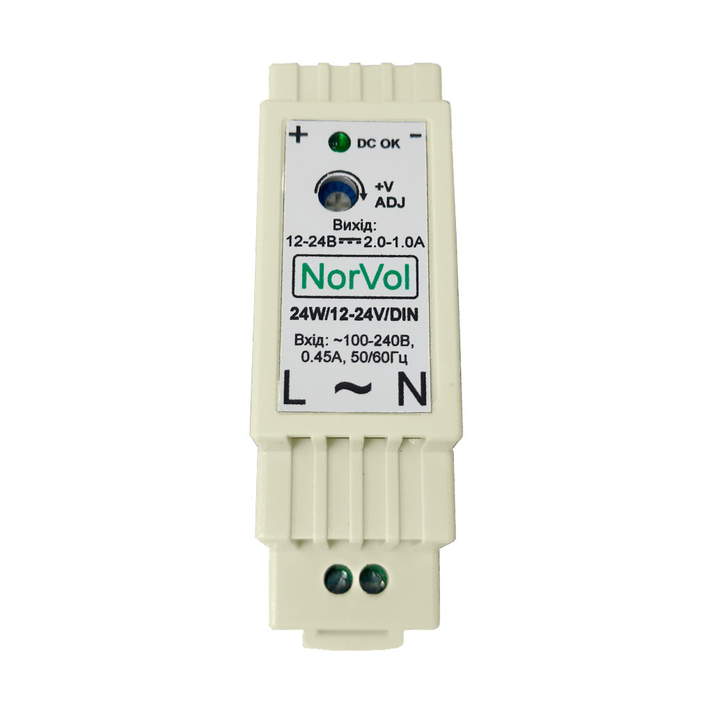 Імпульсний блок живлення на DIN-рейку 12-24V, 1-2A, 24W регульований, фото 1
