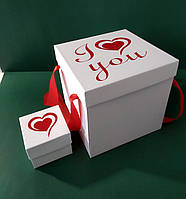 Коробка розкладачка для фотографій і солодощів І love u 16х16х16 см + маленька коробочка для подарунка