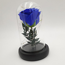 Роза в колбі з LED маленька синя | Світна троянда | Троянда під куполом, фото 2
