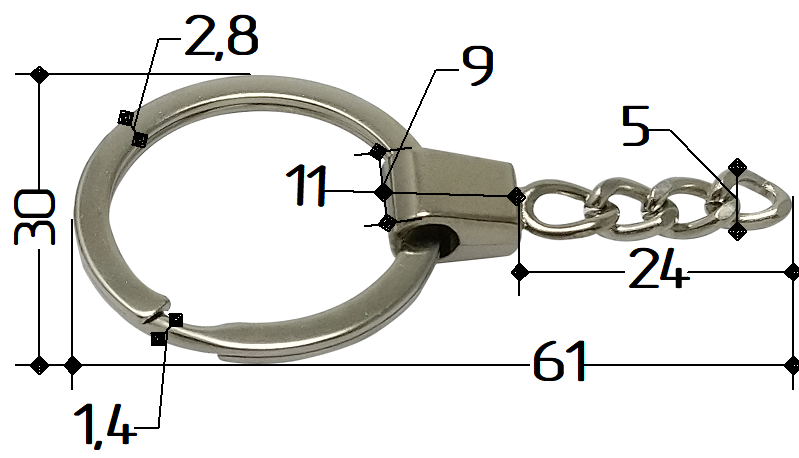 Кільце завідне плоске Ø 30 з ланцюжком, фото 1