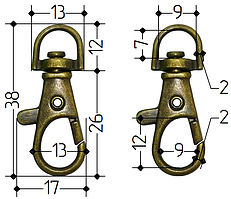 Карабін 38 x 13 x 5 мм з вушком 9 мм