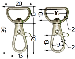 Карабін 39 x 13 x 5 мм для стрічки 16 мм