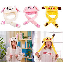 Світна шапка Pikachu toys soft toys with led з рухають вушками | Шапка з вухами | Зверошапка, фото 3