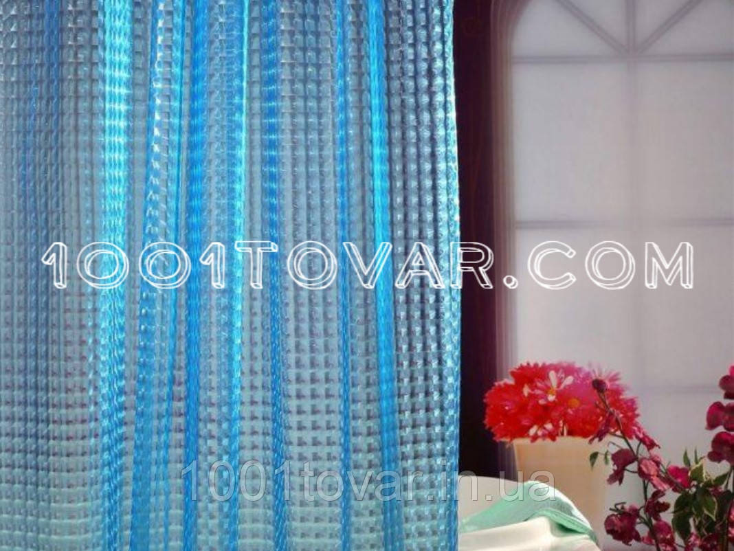 Силіконова шторка для ванної кімнати з 3D ефектом, розмір 180х180 див., синьо-блакитна, фото 1