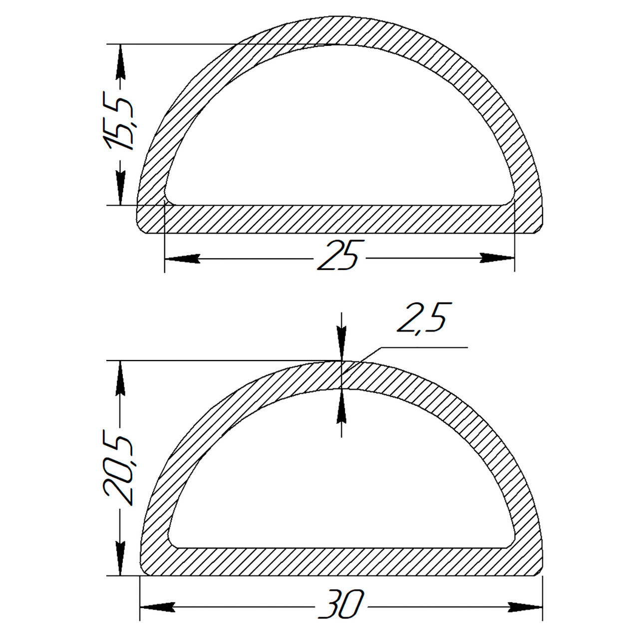 Півкільце металеве 25 * 15,5 * 2,5 мм, фото 1