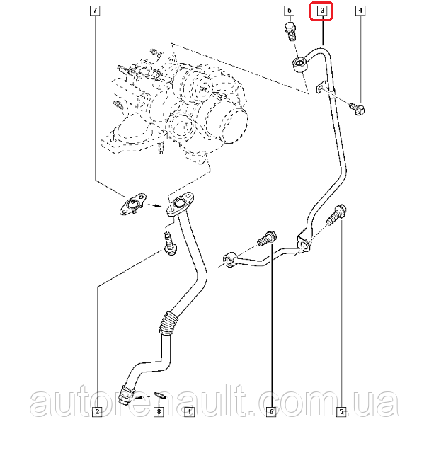 Трубка подачи масла в турбину на Рено Трафик 06-> 2.0dCi Renault (Оригинал) 8200680655 - фото 8 - id-p252211029