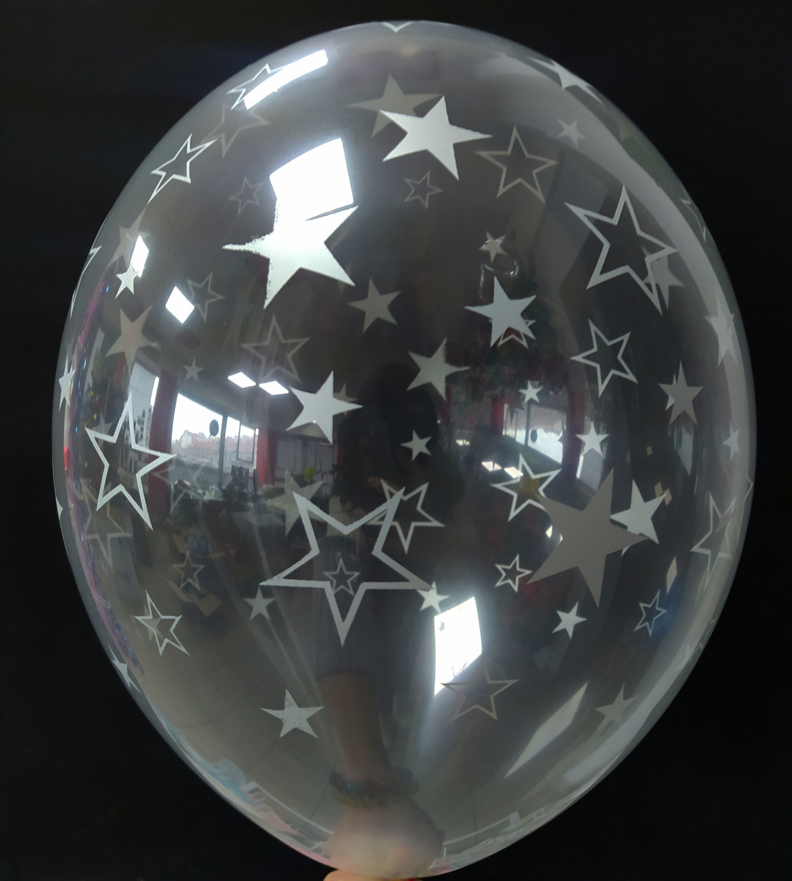 Латексна кулька прозорий кристал з малюнком зірка срібний 12" 30см Belbal TM Star