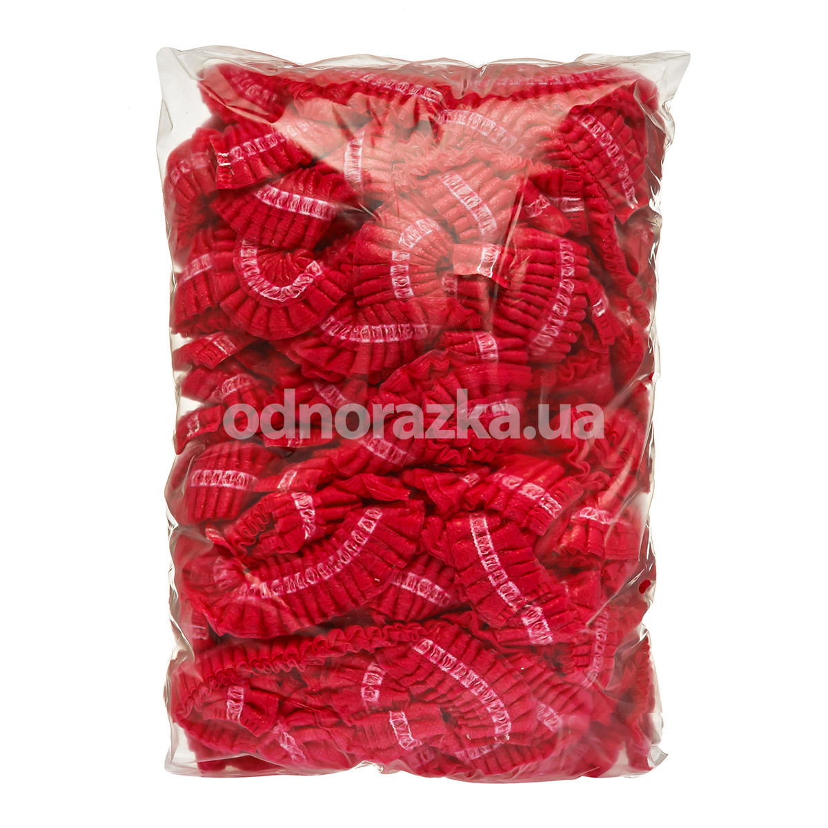 Одноразові шапочки на подвійній гумці, червоні, 100 шт