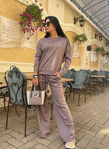 Стильний повсякденний трикотажний жіночий костюм із брюками палаццо "Loren" Осінній жіночий брючний костюм