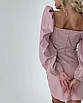 Кожаное платье с пышными рукавами и асимметричной юбкой пудрового цвета, фото 2