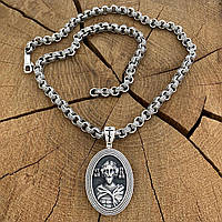 Серебряная цепочка Бельцер с узором и именная подвеска Святой Евгений