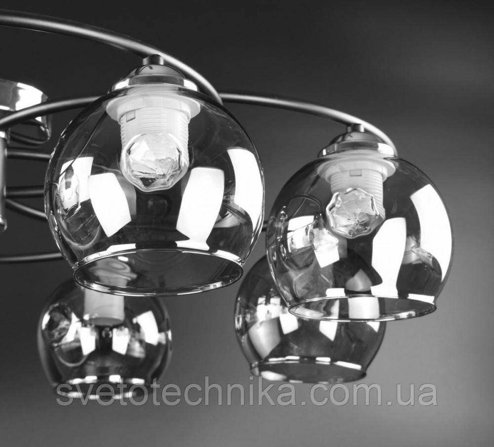 Люстра потолочная лофт кольца на 8 ламп Е27 черная плафон стекло серый. - фото 2 - id-p828152081