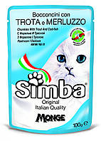 Monge Simba Cat Wet Мясные кусочки в соусе для кошек форель и треска (пауч) 100 гр