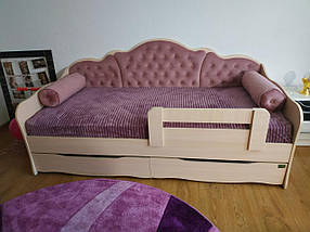 Ліжко дитяче Л-6 односпальне полуторне для дівчинки з шухлядами, м'якою спинкою та подушками різні кольори, фото 3