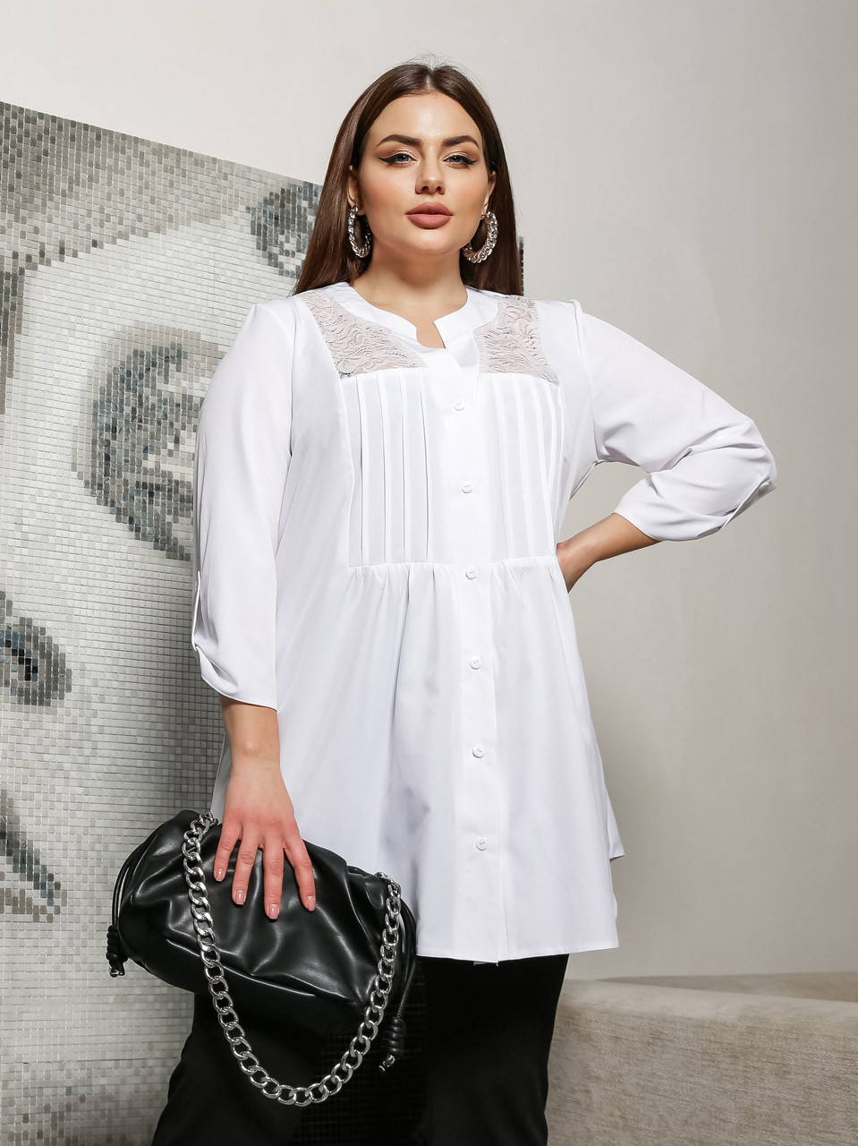 Стильна жіноча сорочка розмір плюс Аліка білий (54-72)