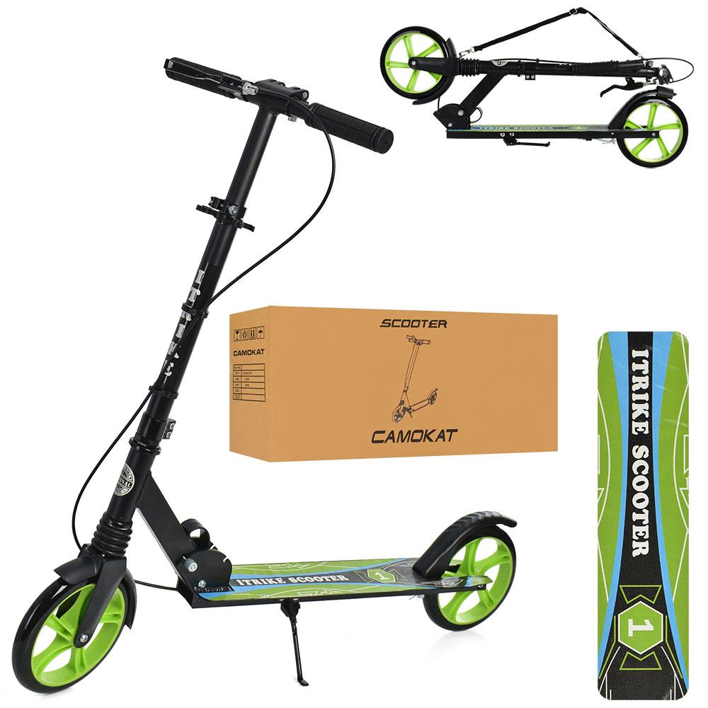 Самокат двоколісний для підлітка (колеса PU, кермо 84-95,5см) iTrike SR 2-049-1-GR Чорно-зелений, фото 1