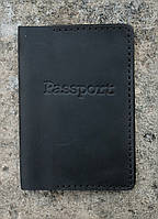 Мужская кожаная обложка на загранпаспорт с карманом для карточек ручной работы черная