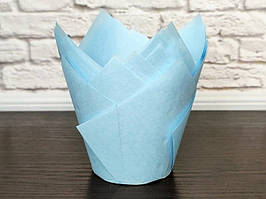 Форма паперова для капкейків ТЮЛЬПАН  Блакитна, Д50мм, висота 60-80мм (Комплект 10шт)