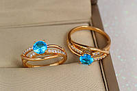 Кільце Xuping Jewelry хвилі з блакитним каменем р 17 золотисте