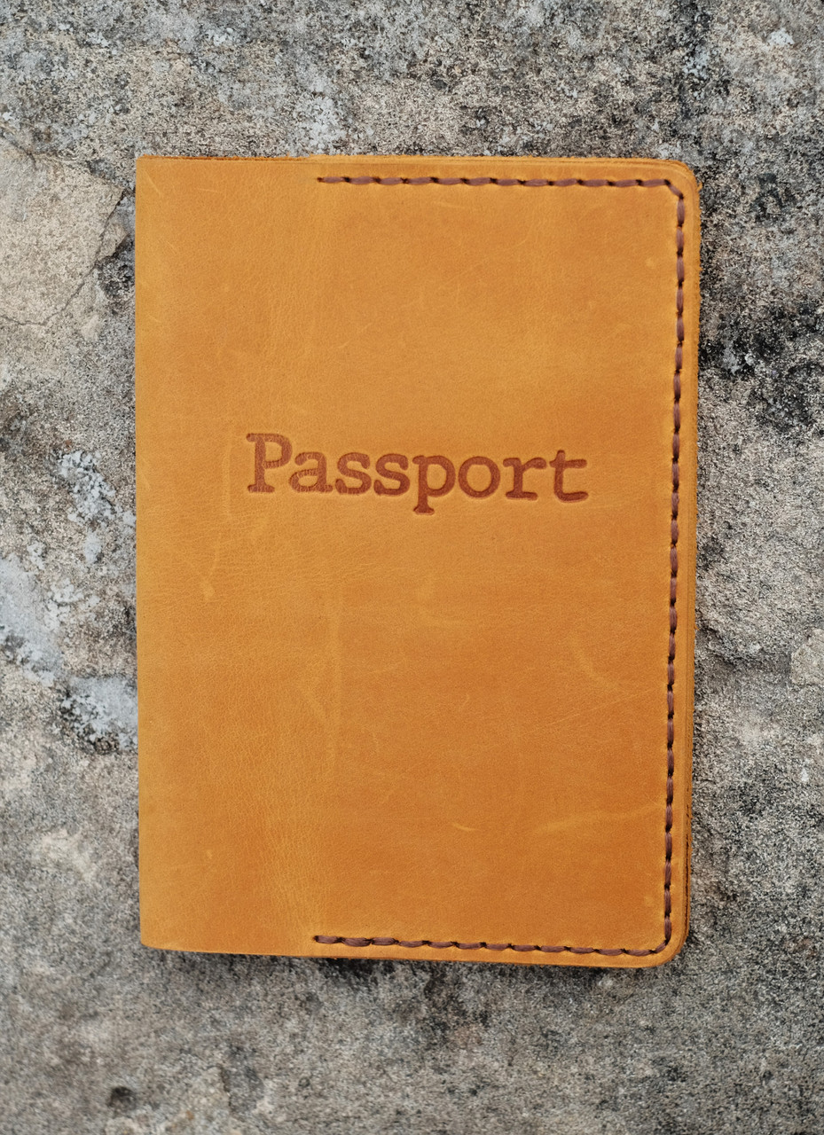 Чоловіча шкіряна обкладинка на закордонний паспорт з кишенею для карток ручної роботи руда