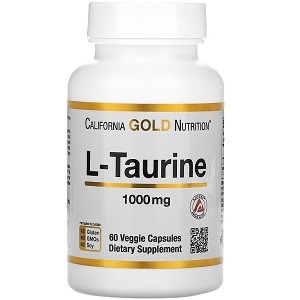 Амінокислоти (БЦАА) California Gold Nutrition L-Taurine 1000 mg (60 капсул.), фото 1