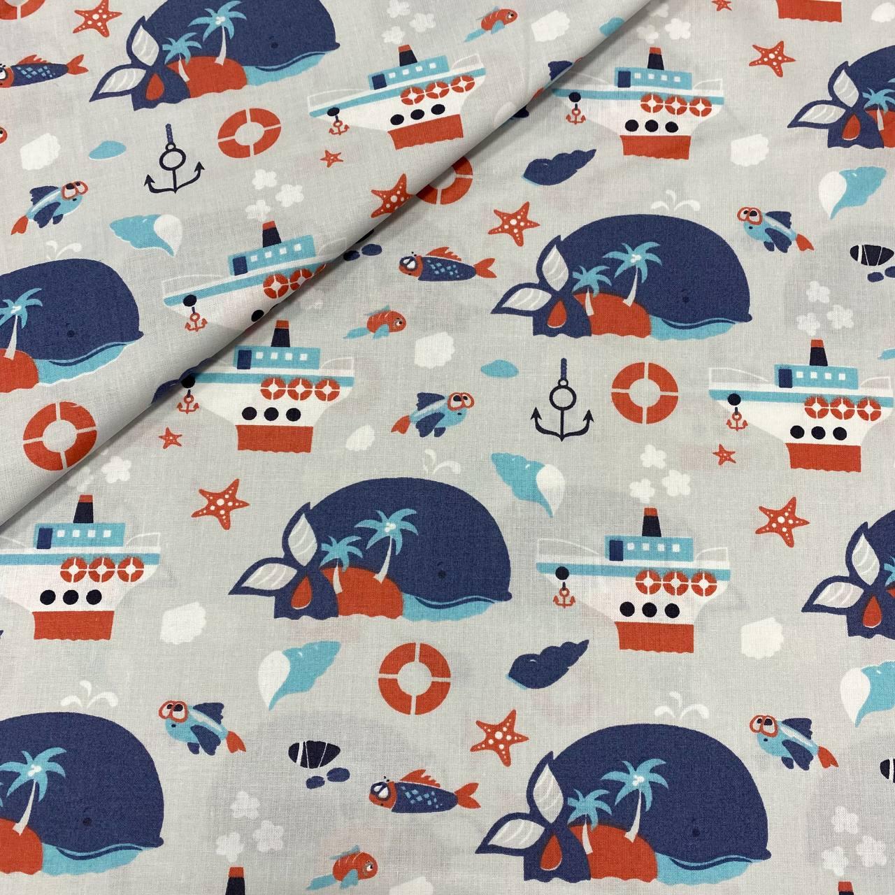 Польська бязь "Сині кити на сірому", фото 1