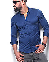 Мужская темно синяя приталенная рубашка S размер SP-11