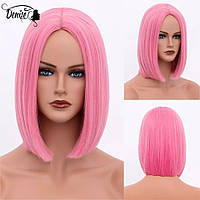 Перука каре без щілки пряме волосся рожевий